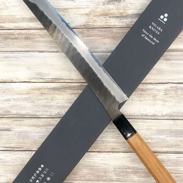 Acheter un Couteau artisanal Japonais Sujihiki Sakimaru kurouchi tsuchime aogami super qualité à Paris large choix de couteaux de cuisine grande marque