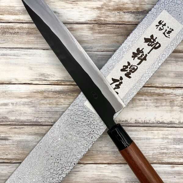 Acheter un Couteau artisanal Japonais Yamamoto Hamono Sujihiki Aogami Kurouchi cm Kurouchi Tsuchime à Paris large choix de couteaux de cuisine grande marque