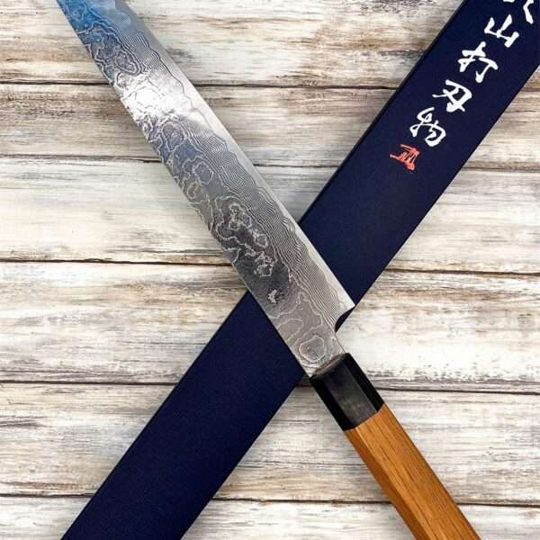 Acheter un Couteau artisanal Japonais Yuta Katayama Sujihiki damas diamanté manche en bois à Paris large choix de couteaux de cuisine grande marque