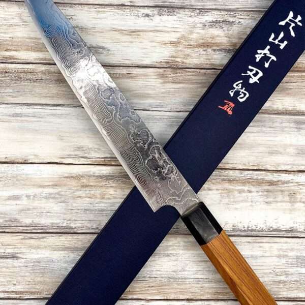 Acheter un Couteau artisanal Japonais Yuta Katayama Sujihiki damas diamanté manche en bois à Paris large choix de couteaux de cuisine grande marque