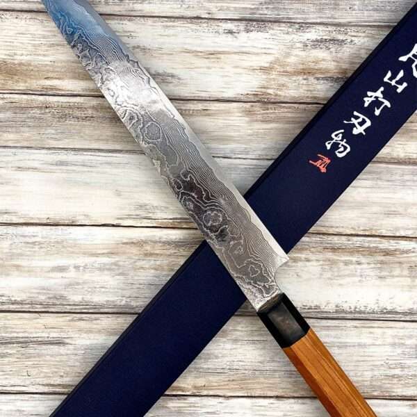 Acheter un Couteau artisanal Japonais Yuta Katayama Sujihiki damas diamanté manche en bois à Paris large choix de couteaux de cuisine grande marque