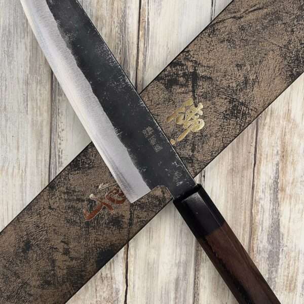 Couteau artisanal Japonais Bunka Aogami Super Kurouchi 18cm gauche